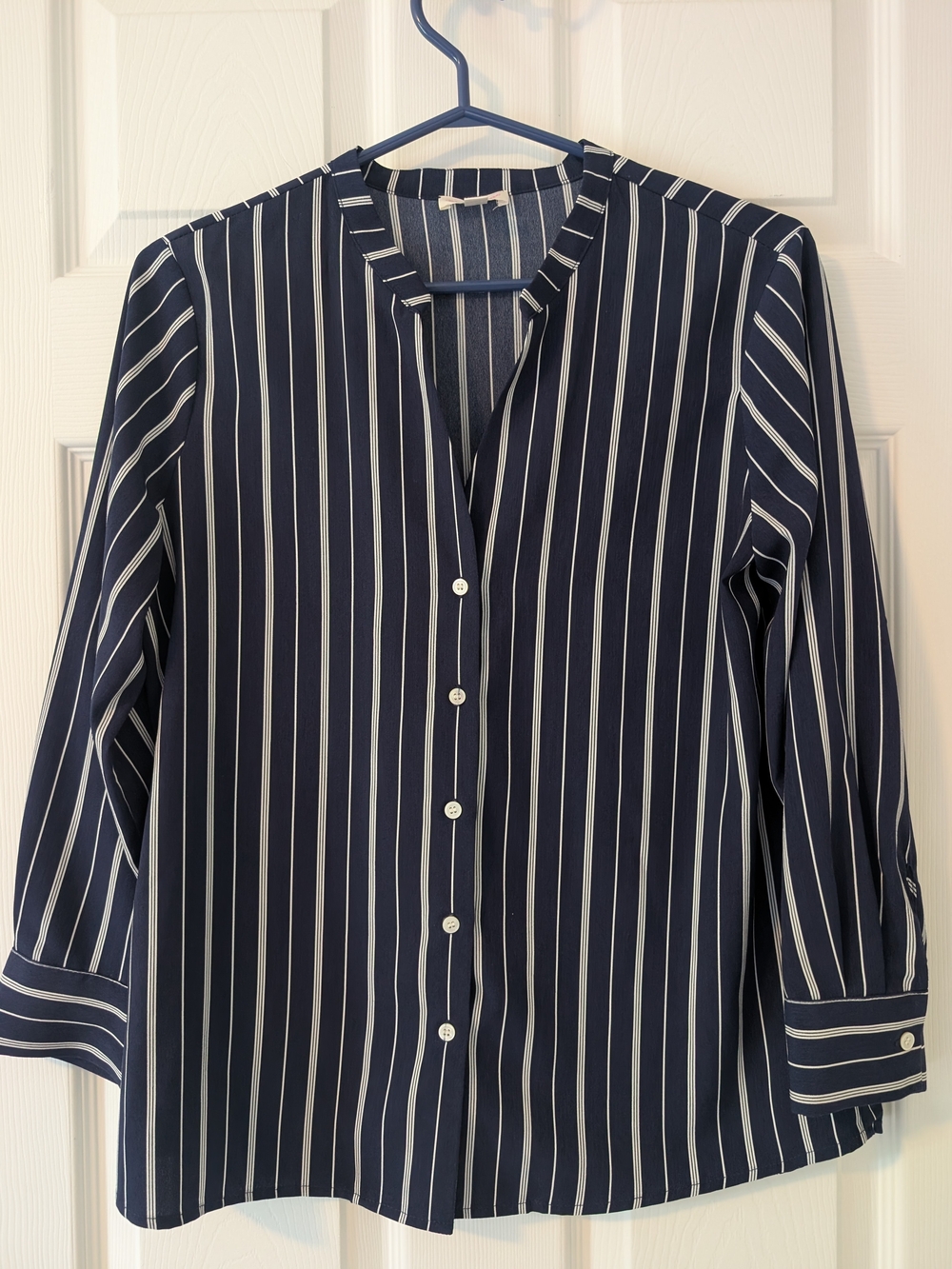 Classic Navy Stripe Button-Front Women’s Top